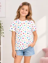 Tricou fetițe din bumbac cu imprimeu fluturi – alb