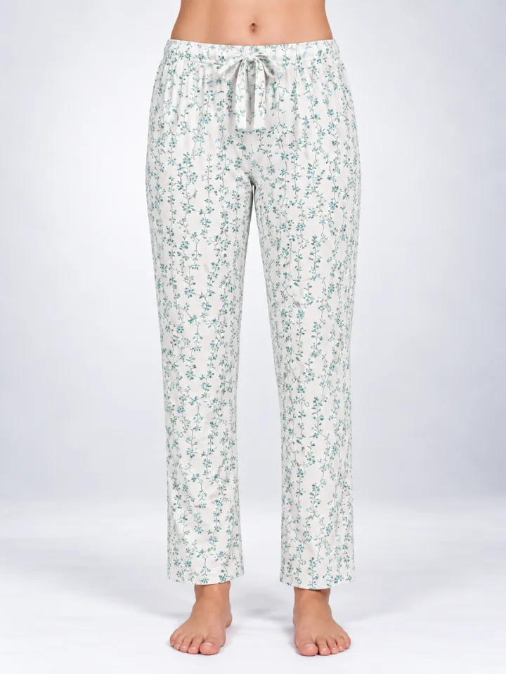 Pantaloni de pijama de dama alb cu blue