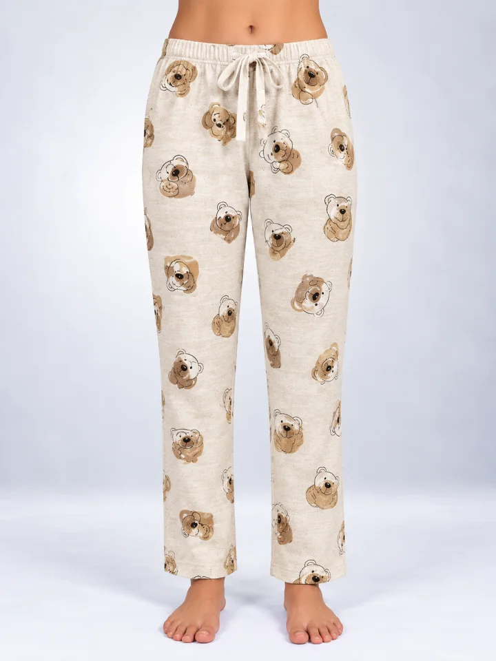 Pantaloni de pijama de dama crem ursi