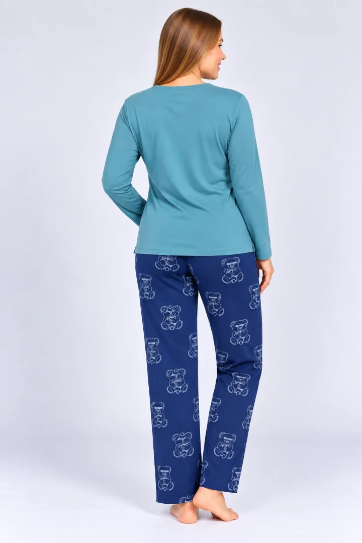 Pijama de dama turcoaz, bluza cu maneca lunga  si pantaloni lungi blumarin
