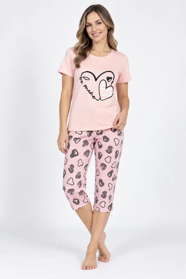 Pijama damă Rinda din bumbac „BE MINE” cu pantaloni 3/4