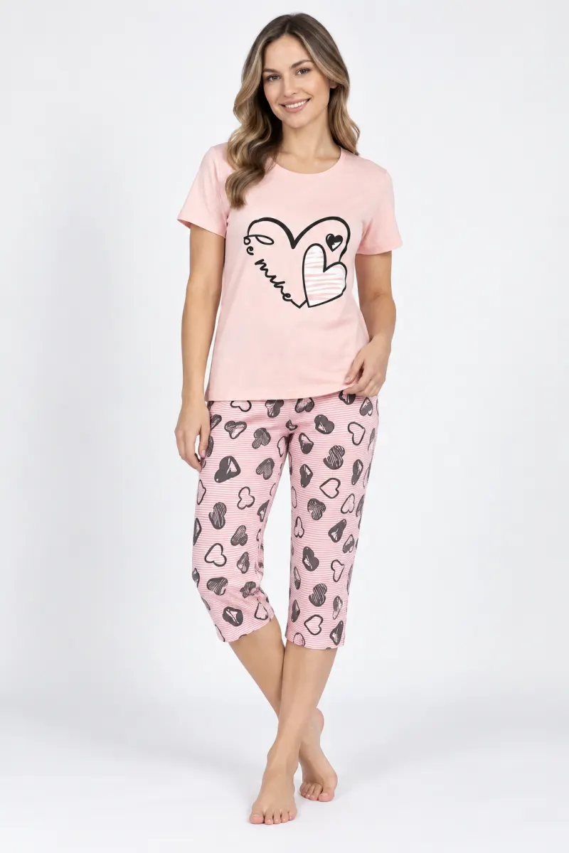 Pijama damă Rinda din bumbac „BE MINE” cu pantaloni 3/4