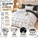 Set Lenjerie de Pat Dublu din Microfibră Premium, 6 Piese, Cearșaf 245x250 cm