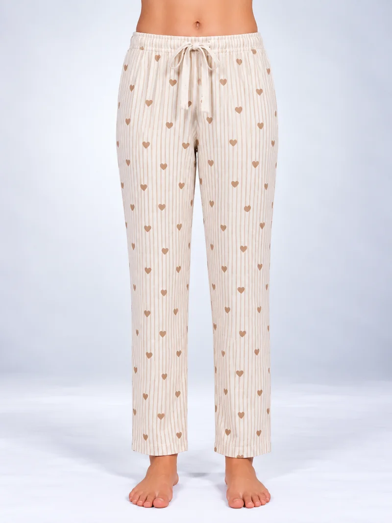 Pantaloni de pijama de dama inimi crem