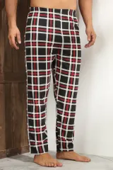 Pantaloni pijama bărbați negru cu carouri rosii și linii albe