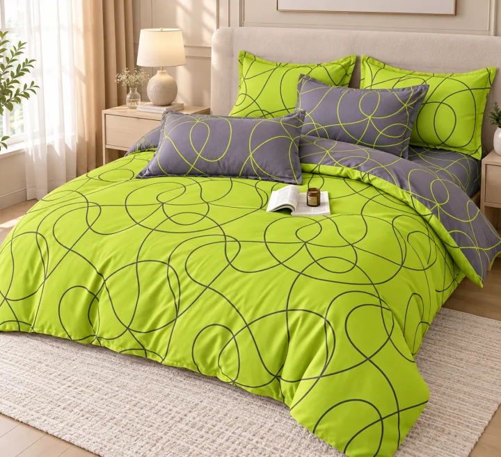 Set Lenjerie de Pat Dublu din Microfibră Premium, 6 Piese, Cearșaf 245x250 cm