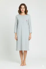 Rochie de casă gri cu imprimeu trandafir