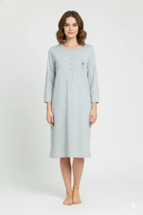 Rochie de casă gri cu imprimeu trandafir