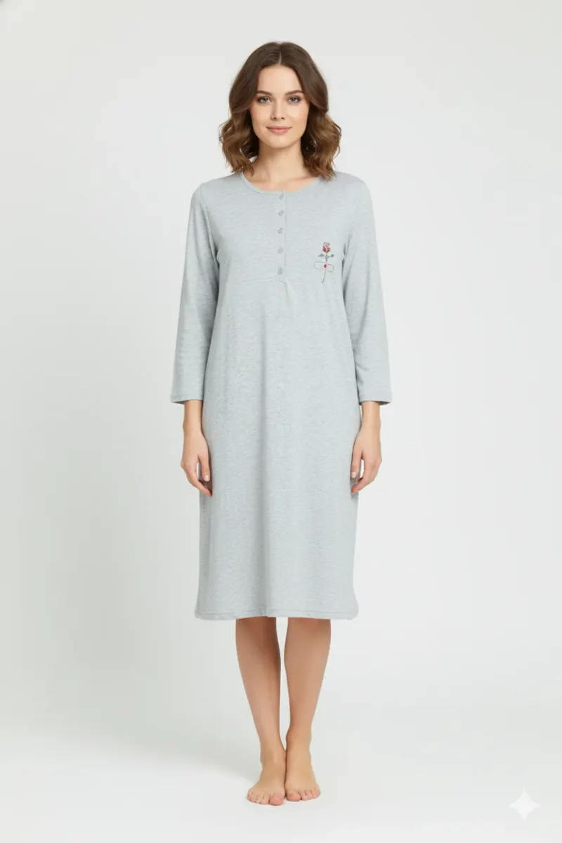 Rochie de casă gri cu imprimeu trandafir
