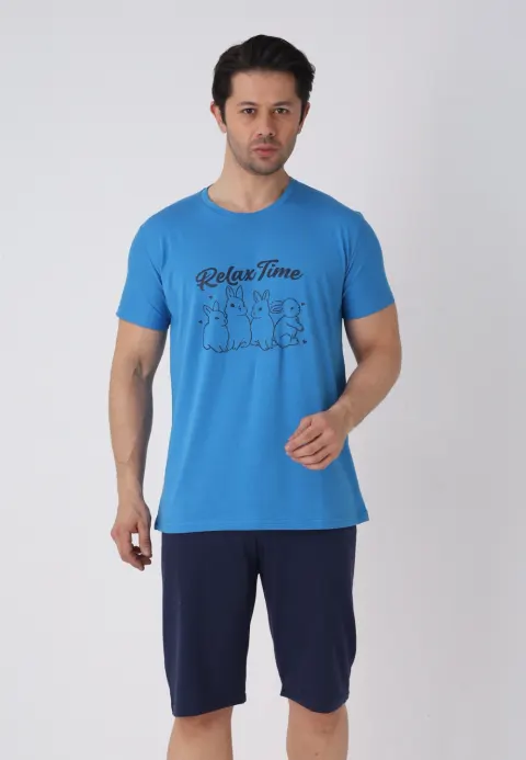 Pijama bărbați Paște, Albastru–  pantaloni 3/4