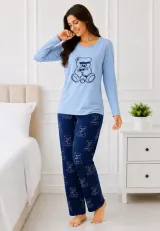 Pijama de dama cu bluza cu maneca lunga blue si pantaloni lungi blumarin