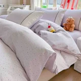 Lenjerie de Pat din 100% Bumbac cu Dantelă, 4 Piese, Cearșaf cu Elastic 180x200 cm