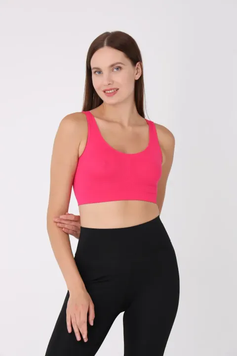 Bustieră damă lejeră, cu bretele late, fără push-up și fără balene, fucsia