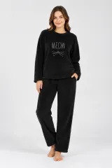 Pijama damă cocolino neagră cu imprimeu „Meow”