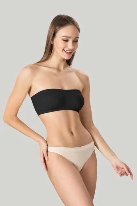 Bustieră damă Miss Fit elastică, fără bretele, cu pad-uri detașabile și design fără cusături, negru