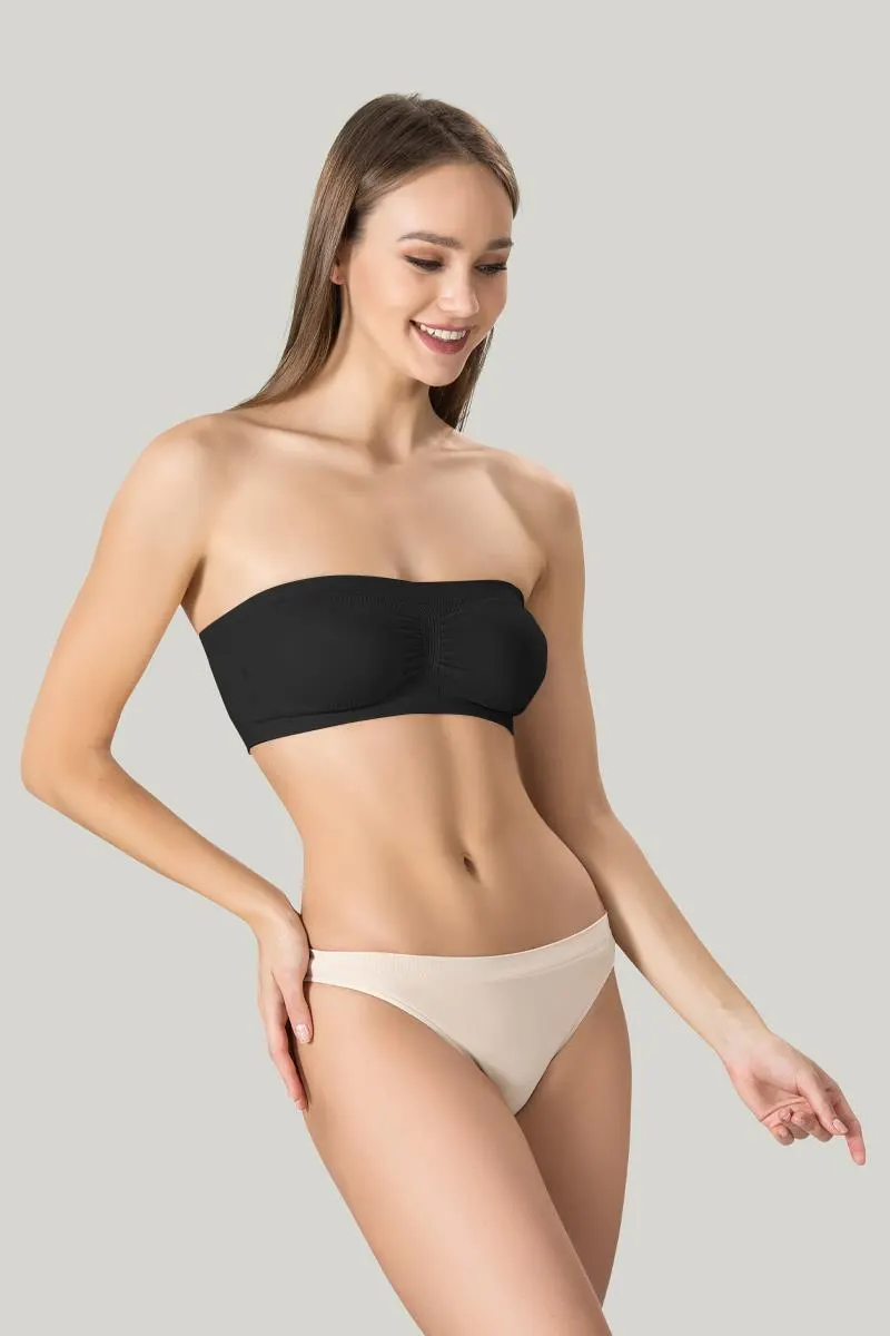 Bustieră damă Miss Fit elastică, fără bretele, cu pad-uri detașabile și design fără cusături, negru