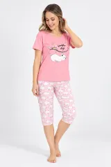 Pijama dama  tricou roz cu imprimeu „Beautiful Day”