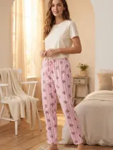 Pantaloni de pijama de dama dungi roz