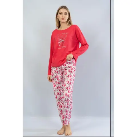 Pijamale damă cu imprimeu It's A Good Day, rosu
