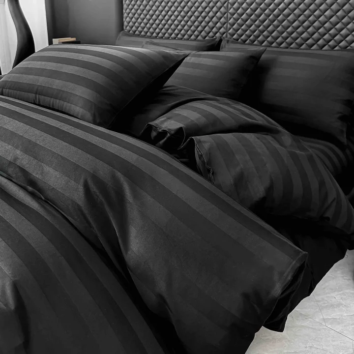 Lenjerie de Pat 100% Bumbac Damasc Deluxe, 6 Piese, Cearșaf cu Elastic 180x200 cm, Husă Pilotă 200x230 cm