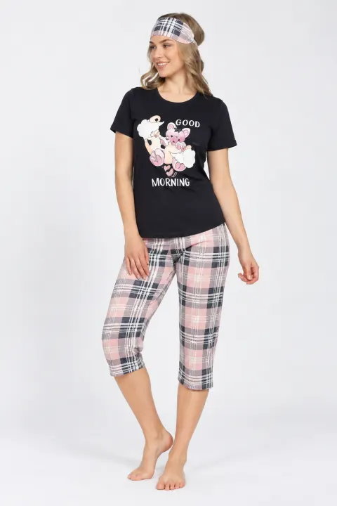 Pijama  Dama cu Masca de Dormit, blumarin 3/4