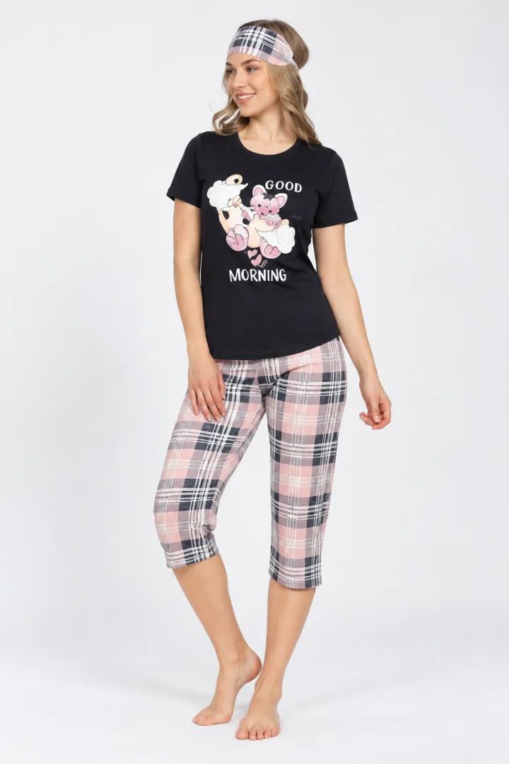 Pijama  Dama cu Masca de Dormit, blumarin 3/4