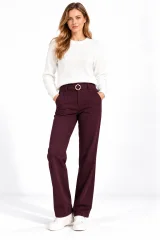 Pantaloni Damă Vătuiți cu Buzunare și Cataramă Decorativă, Mov prună