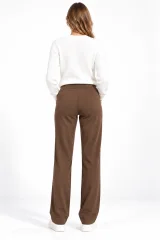 Pantaloni Damă Vătuiți cu Buzunare și Nasturi Decorativi, Maro