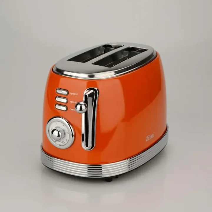 Prăjitor de Pâine Electric Retro, 850W, 2 Felii, 6 Trepte de Rumenire, Decongelare și Reîncălzire, Roșu