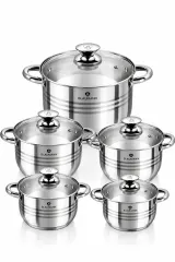 Set 5 Oale din Inox cu Capace din Sticlă Termorezistentă