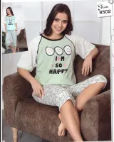 Pijama damă, cu imprimeu I'm So Happy, verde