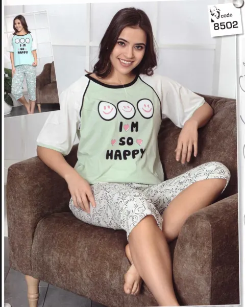 Pijama damă, cu imprimeu I'm So Happy, verde