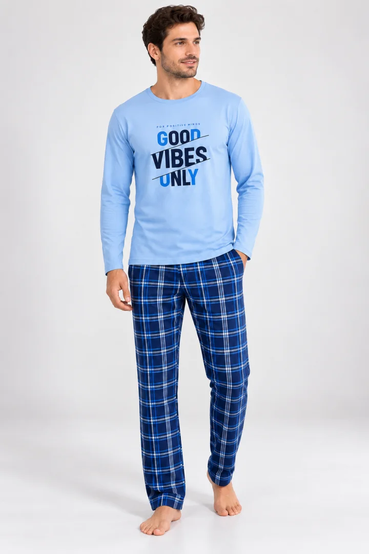 Pijama barbat blue  cu carouri albastru