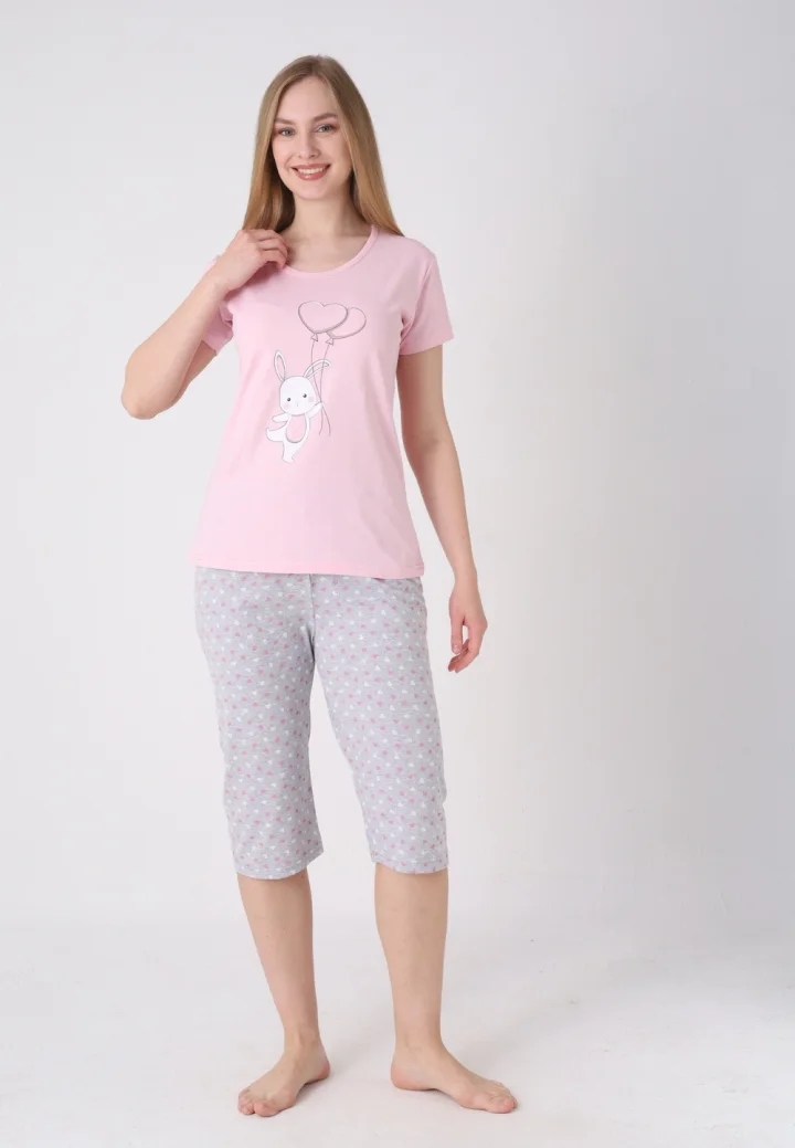 Pijama damă cu model de Paște, roz deschis