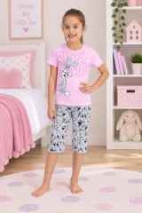 Pijama fetițe Looney Tunes cu Bugs Bunny – mânecă scurtă și pantaloni 3/4, roz