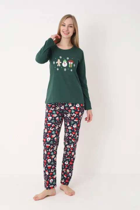 Pijama damă de Crăciun cu mânecă lungă și pantaloni lungi