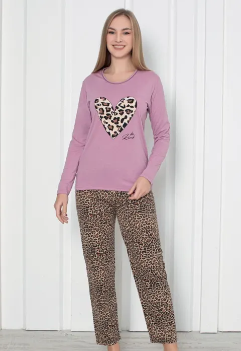 Pijama damă cu , imprimeu inimă, culoare mov