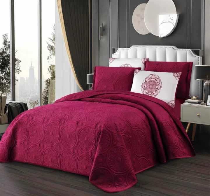 Set Cuvertură de Pat Dublu din Catifea Premium, 5 Piese, 220x240 cm, cu Fețe de Pernă Decorative