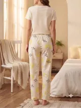 Pantaloni de pijama de dama alb cu galben