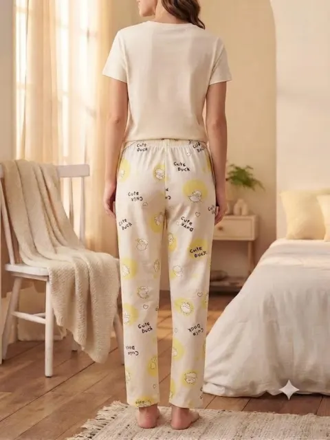 Pantaloni de pijama de dama alb cu galben