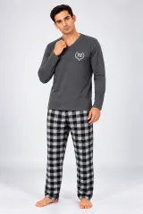 Pijama barbat gri cu carouri mari alb cu negru