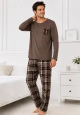 Pijama barbat maro cu carouri maro