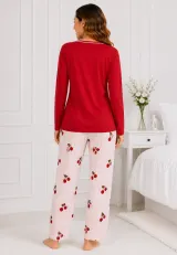 Pijama de dama rosu cu maneca lunga si pantaloni lungi