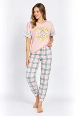 Pijamale, maneca scurta, pantaloni lungi, culoare roz