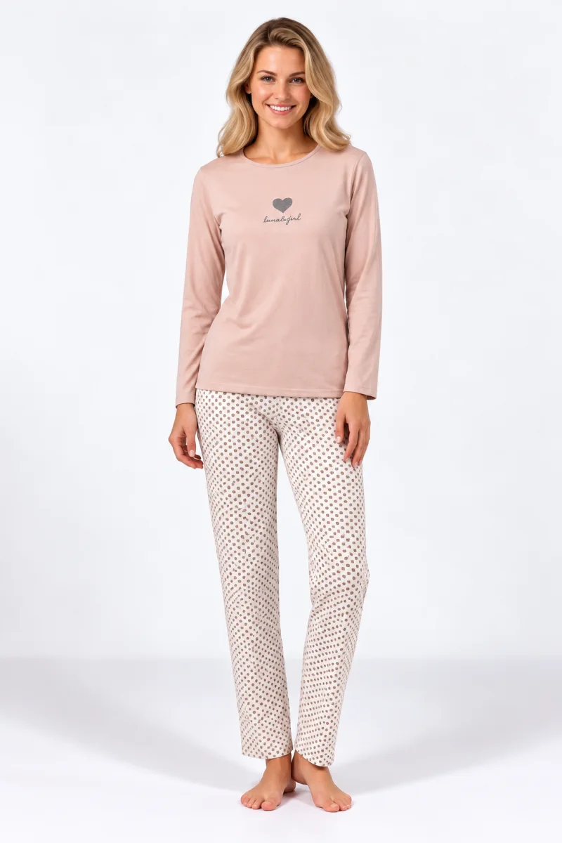 Pijama damă cu mânecă lungă și pantaloni lungi cu imprimeu