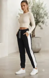 Pantaloni de trening damă negri cu dungi albe