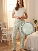 Pantaloni de pijama de dama alb cu verde