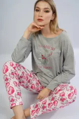 Pijamale damă cu imprimeu It's A Good Day, gri