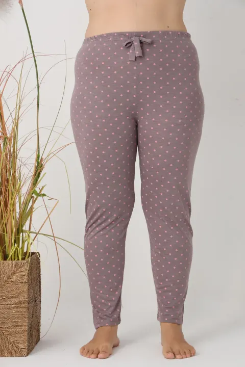 Pantaloni de pijama damă Big Size, gri cu buline roz