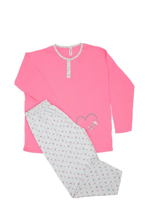 Pijama damă  mânecă lungă și pantaloni, roz
